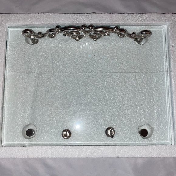 Glass Cheese Platter Brushed Nickle Handle, Cheese Knife & Knife Holder - Picture 2 of 4